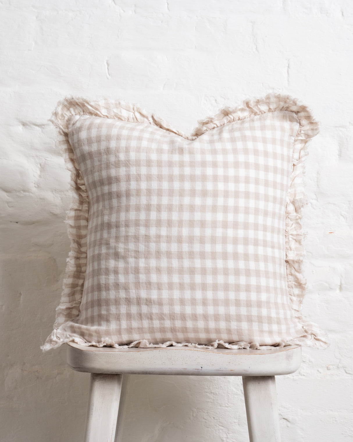 Tilly - Natural Gingham Linen frilled edge cushion - 2 sizes