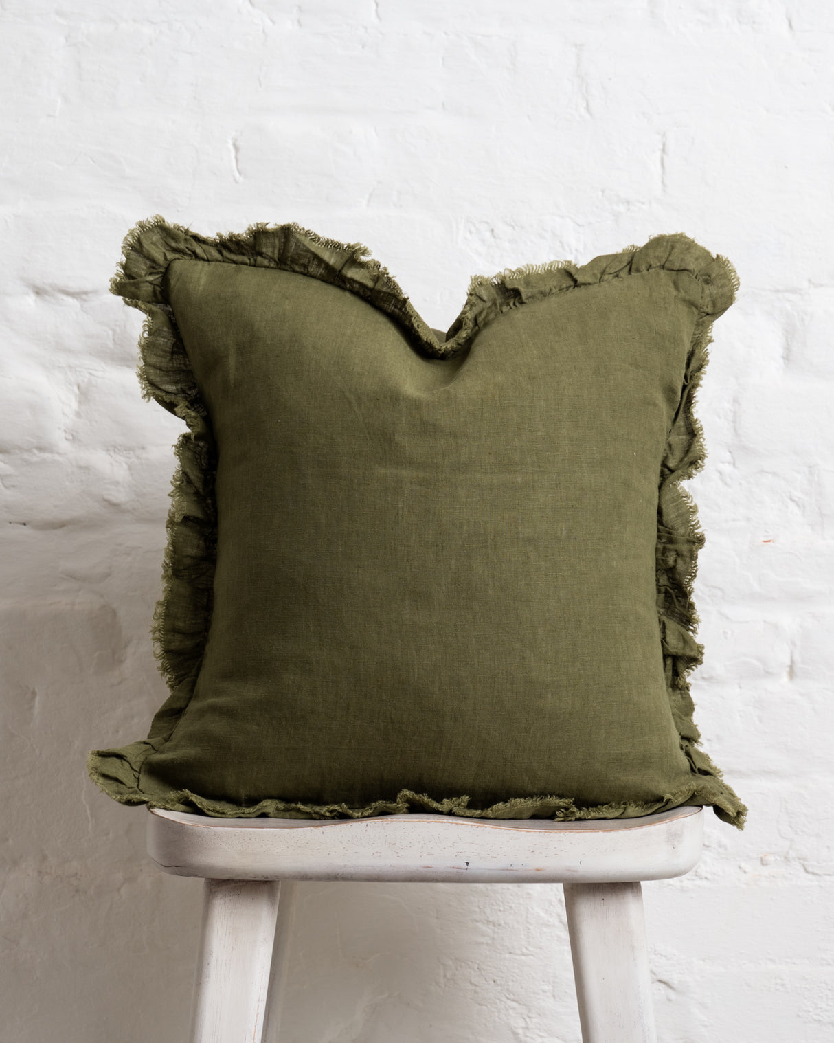 Tilly - Khaki Linen frilled edge cushion - 2 sizes