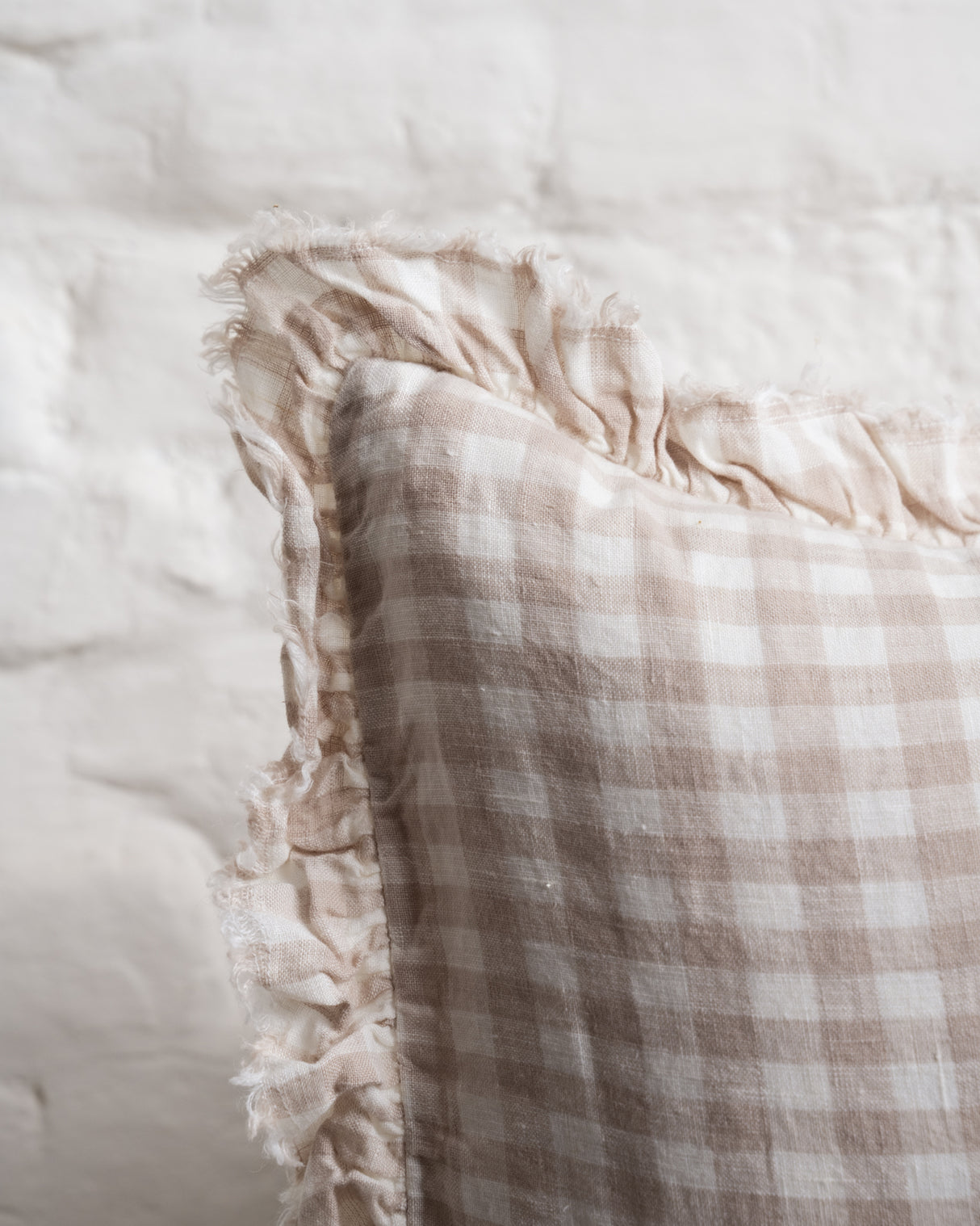 Tilly - Natural Gingham Linen frilled edge cushion - 2 sizes