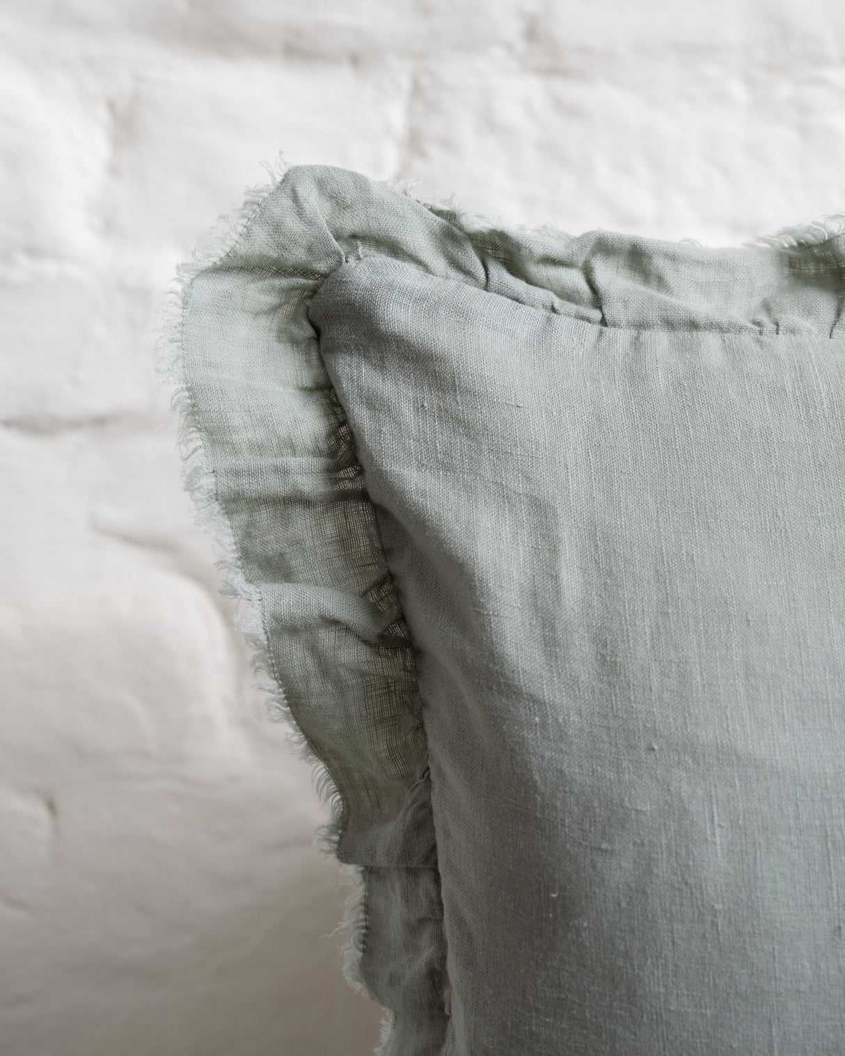 Tilly - Dusty Sage Linen frilled edge cushion - 2 sizes
