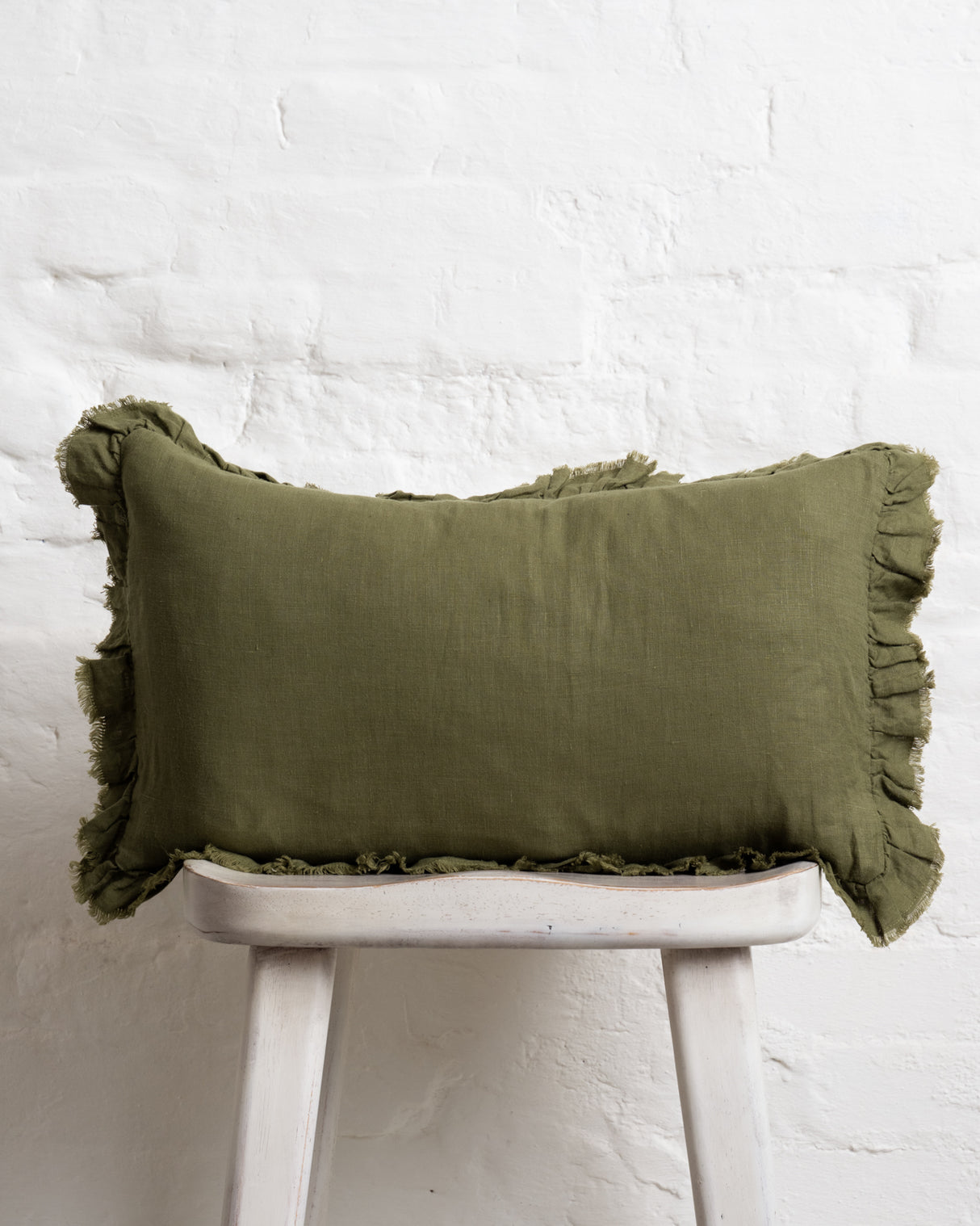 Tilly - Khaki Linen frilled edge cushion - 2 sizes