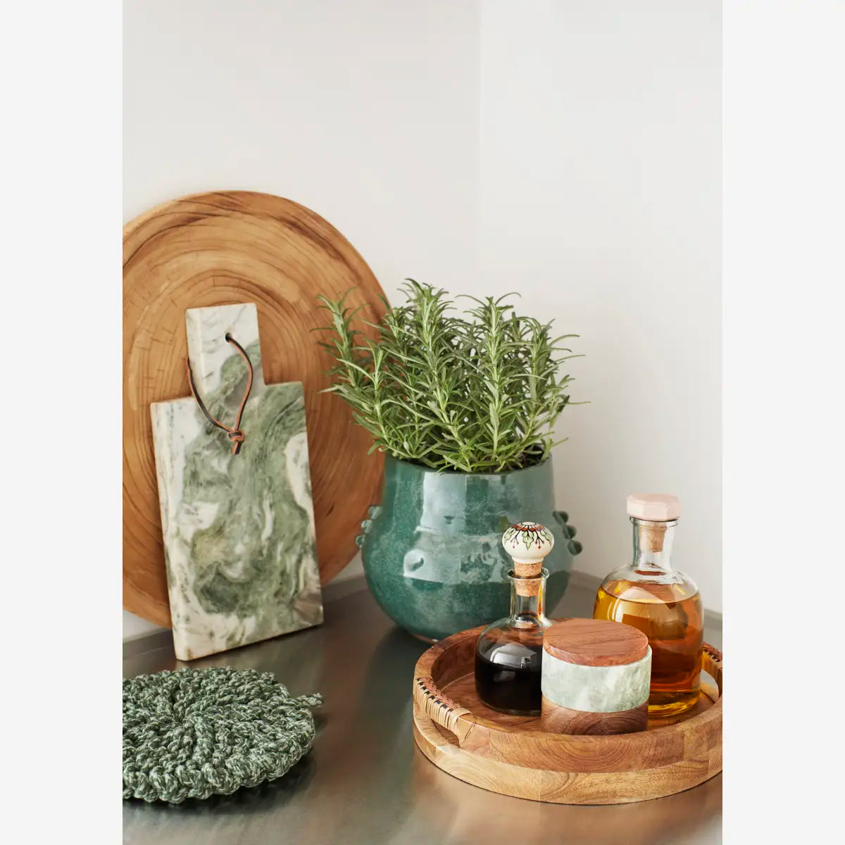 WOODEN TRAY W/ CANE HANDLES