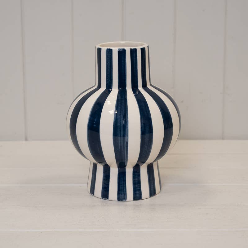 Painted Striped Ceramic Round Vase