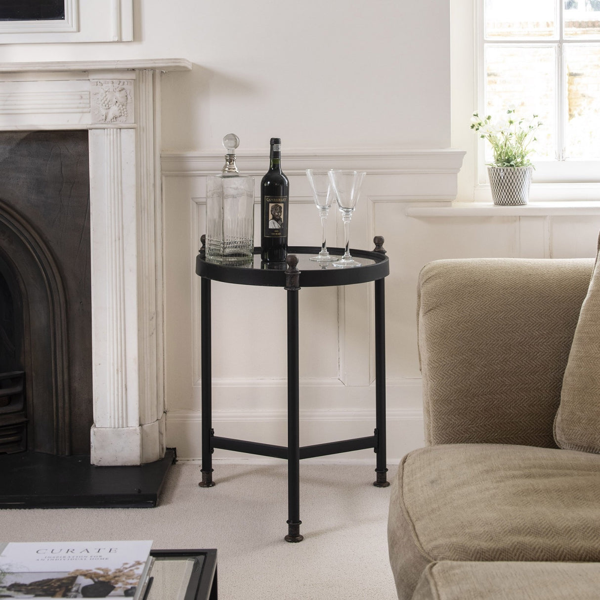 EVERSHOT ANTIQUED MIRROR IRON SIDE TABLE