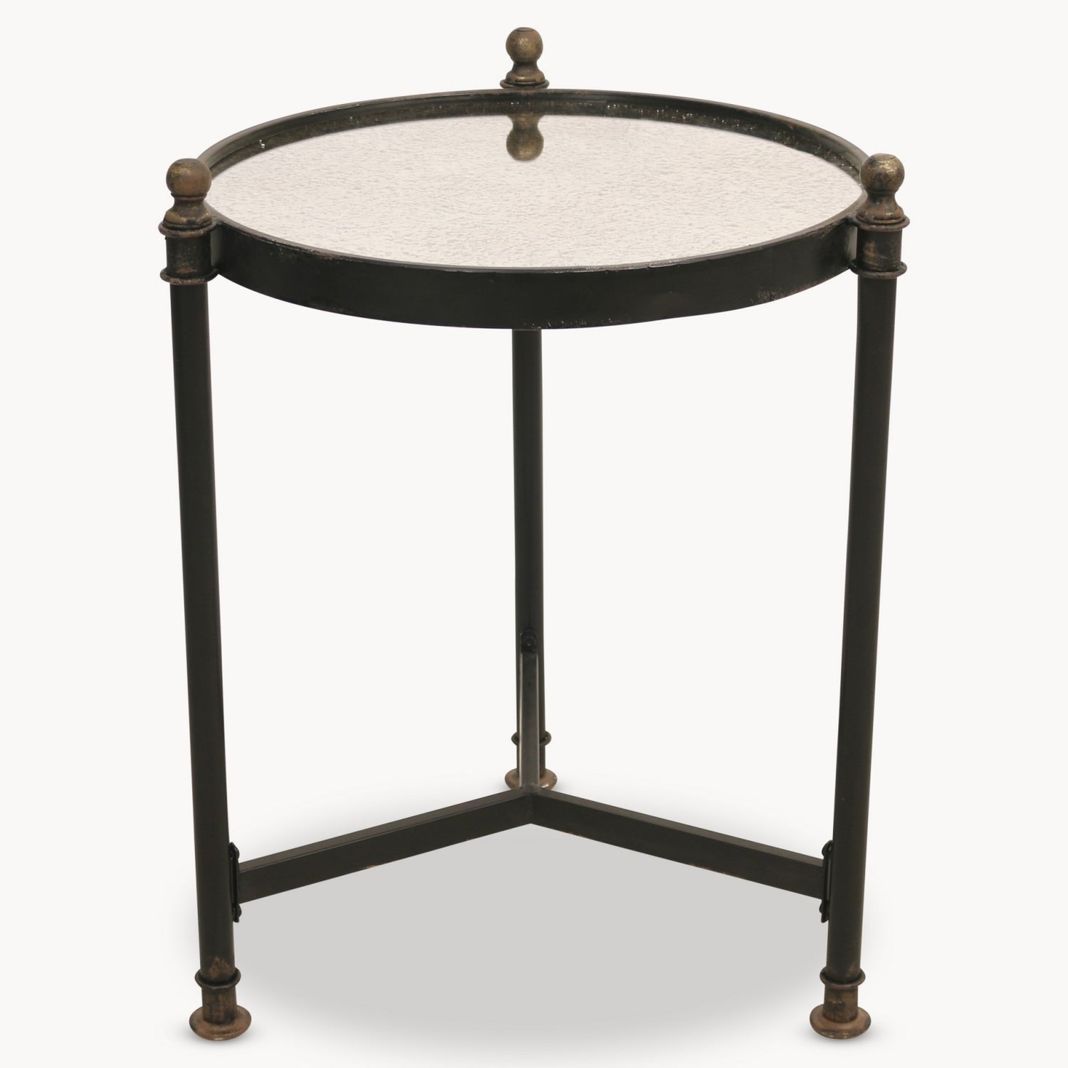 EVERSHOT ANTIQUED MIRROR IRON SIDE TABLE