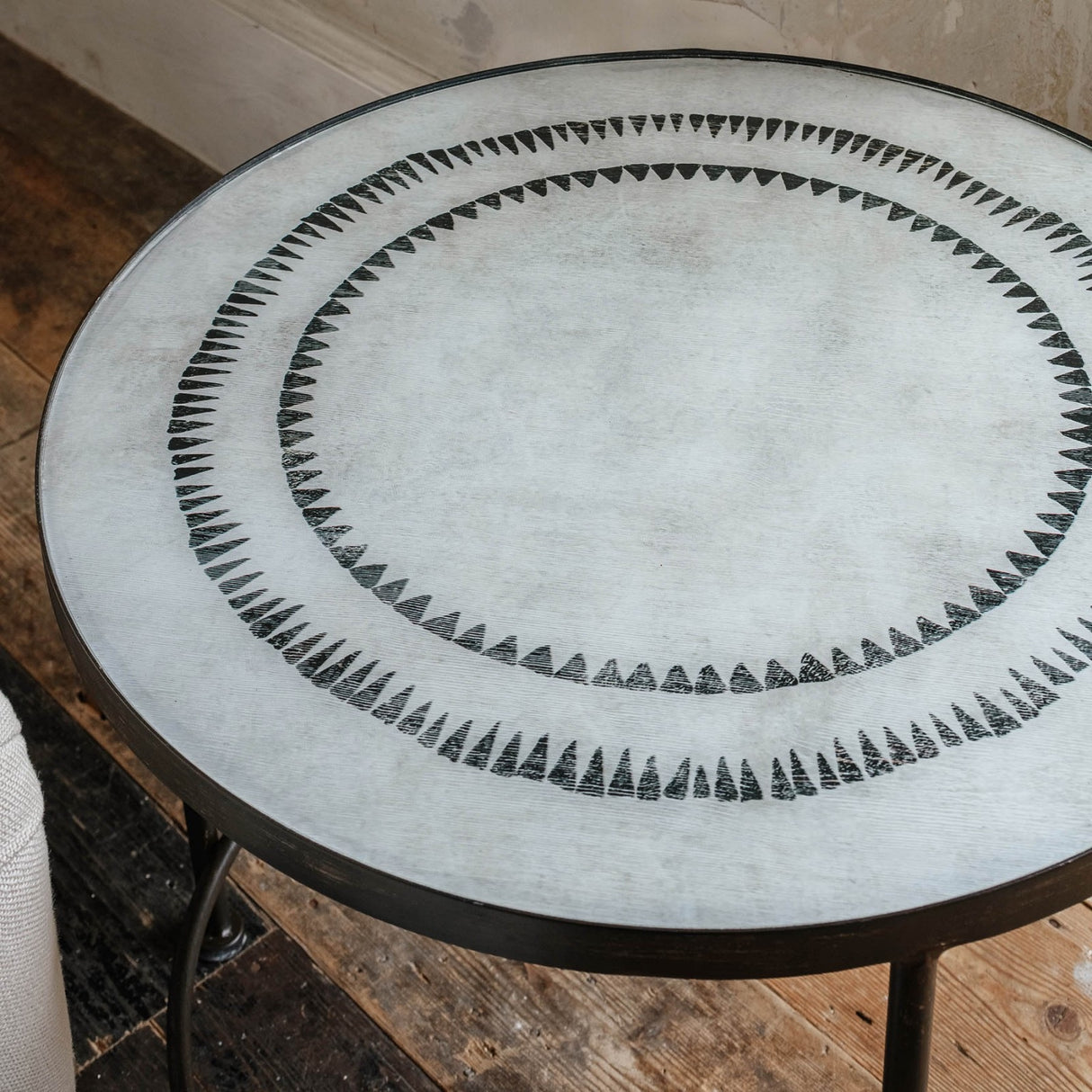 BROOKBY ROUND IRON AND GLASS SIDE TABLE