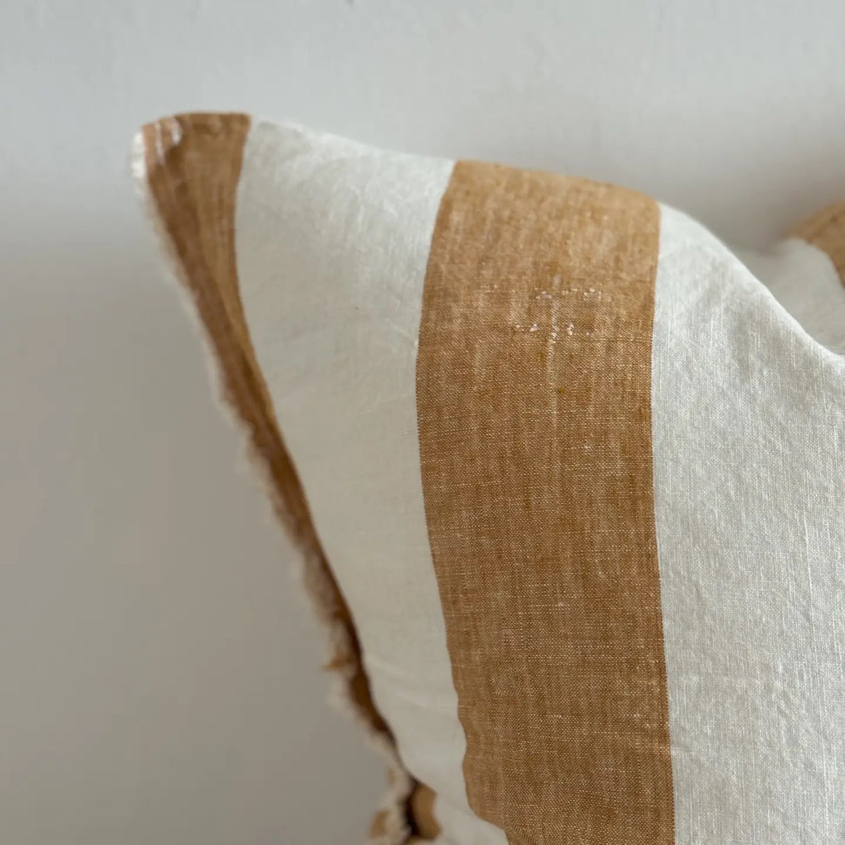 Esmee Linen Cushion  45cm – Frayed Edge Mustard Stripe