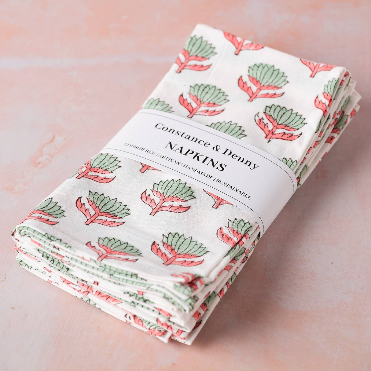 LOTUS FLOWER SAGE & PINK set of 6 cotton napkins