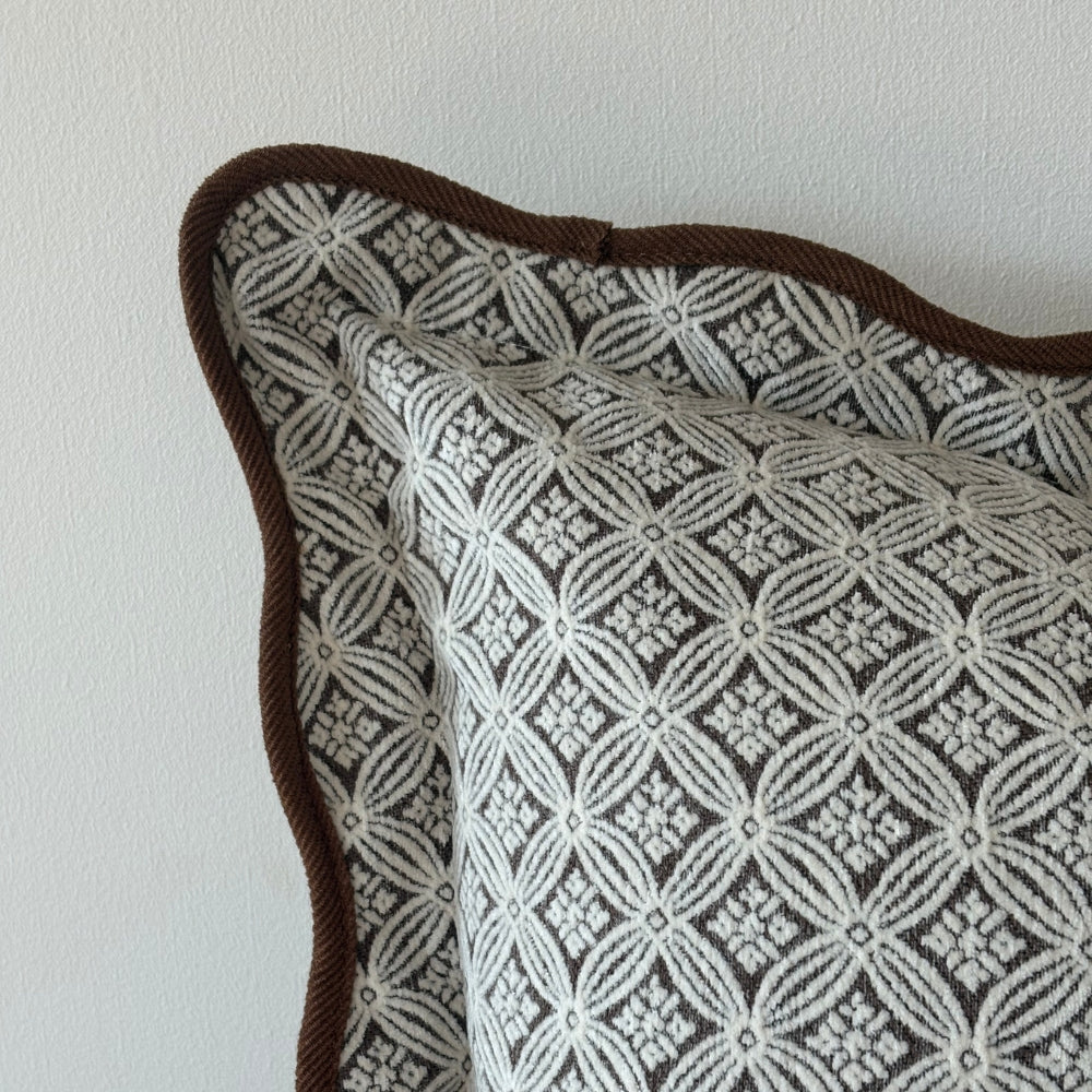 Chloe Brown Print Scalloped Edge Cushion 45cm
