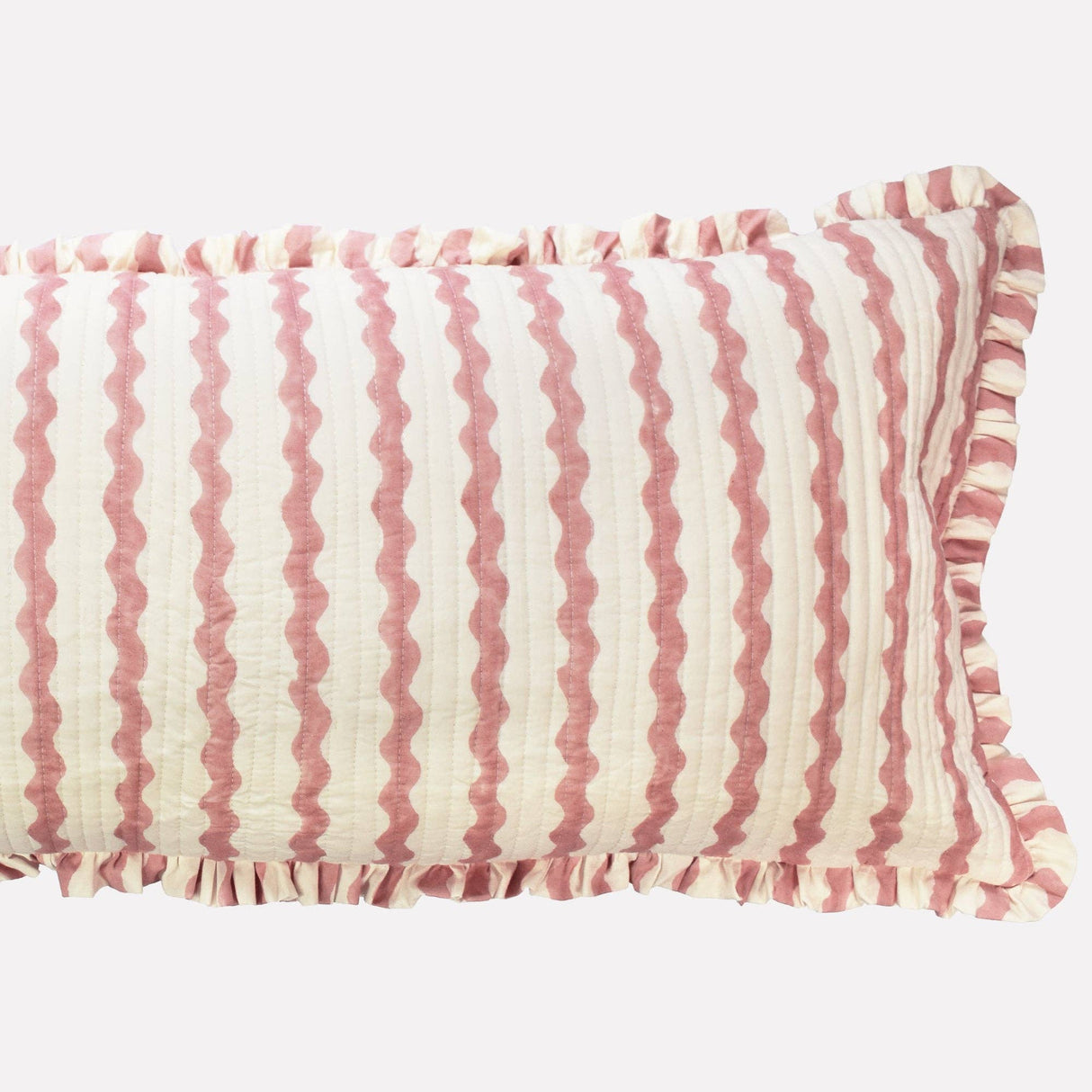 Cotton Quilted Frill Cushion | Ripple | Ice Cream | Bolster