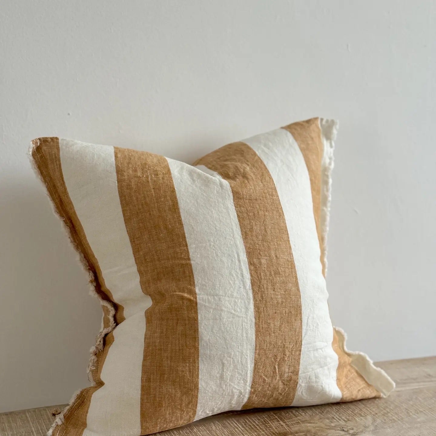 Esmee Linen Cushion  45cm – Frayed Edge Mustard Stripe