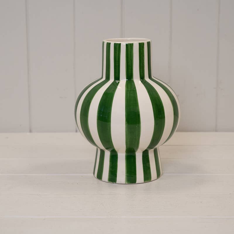 Painted Striped Ceramic Round Vase