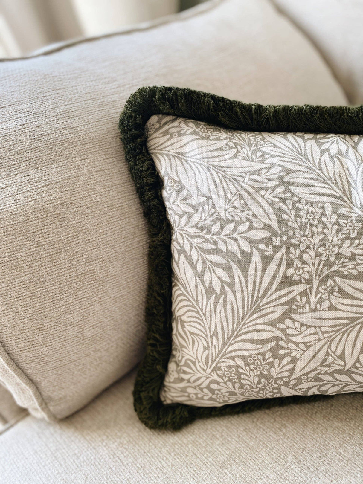 The Delilah Green Floral Fringed Cushion/2 Sizes