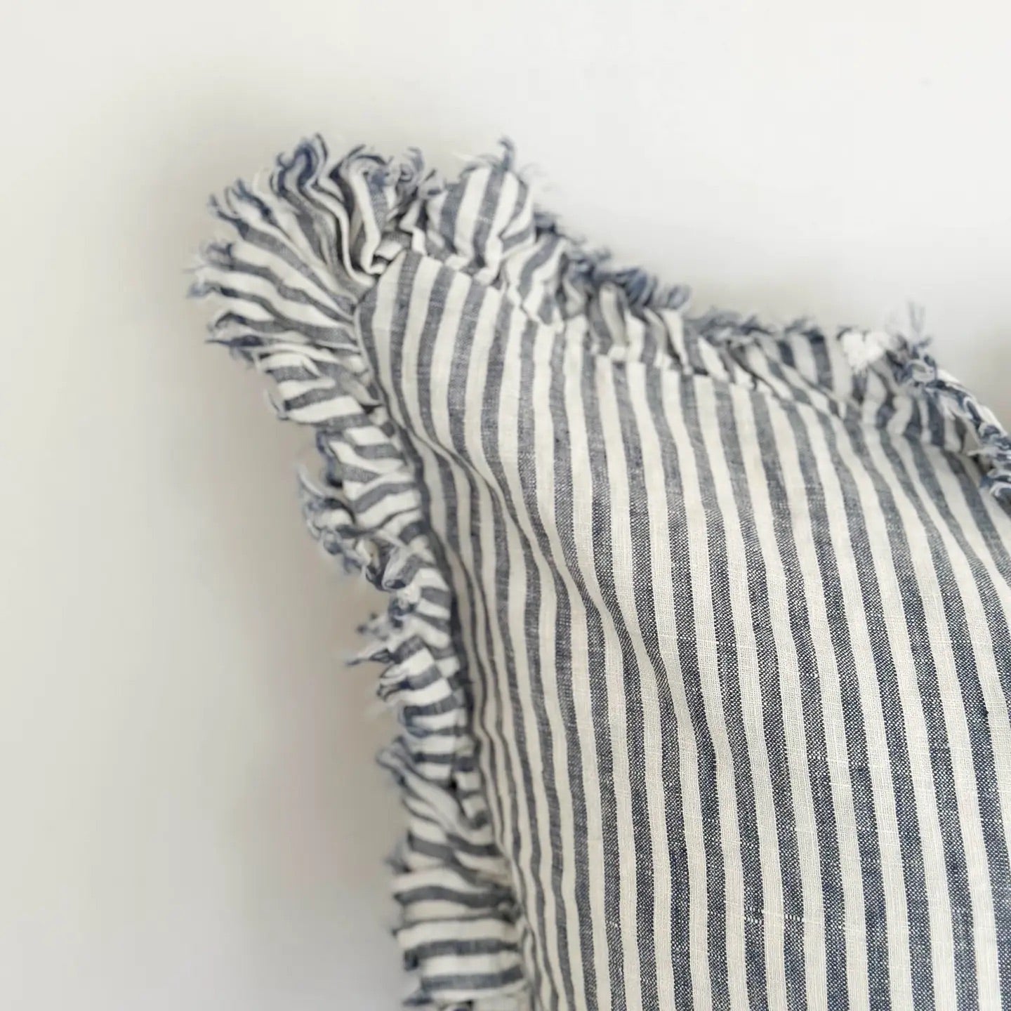 Hallie Ruffled Linen Cushion Cover 45cm – Navy Stripe
