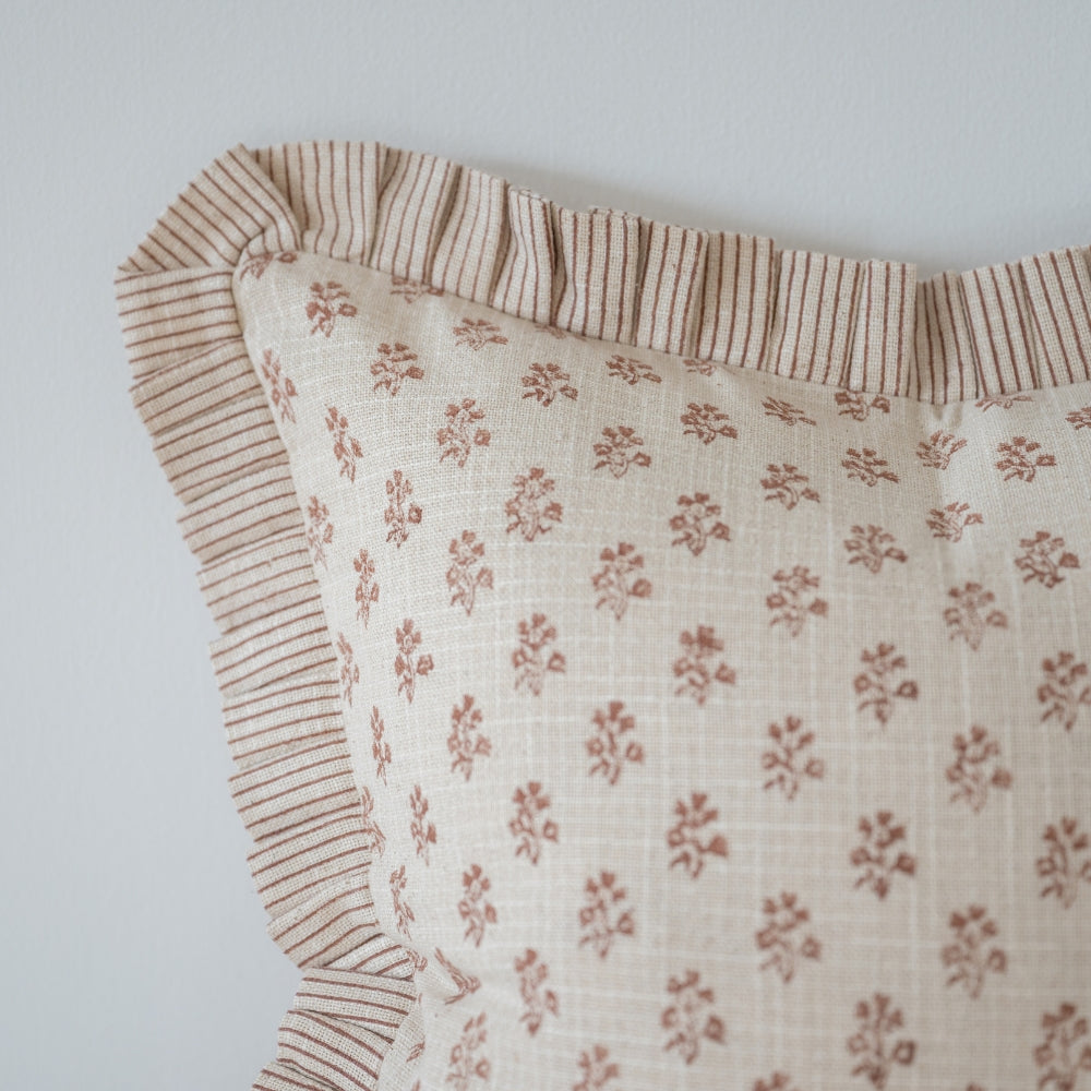 Lily Dusty pink Print Ruffle Edge Cushion 45cm