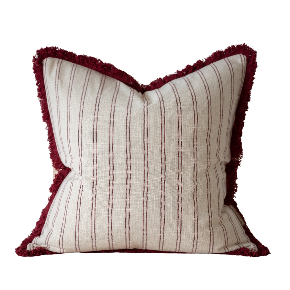 Sadie Burgundy Stripe Fringed Cushion 45cm