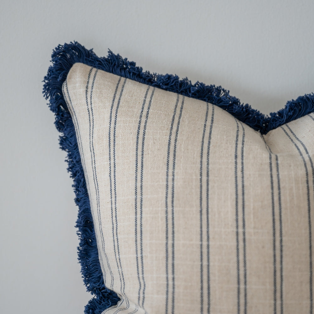 Sadie Navy Stripe Fringed Cushion 45CM