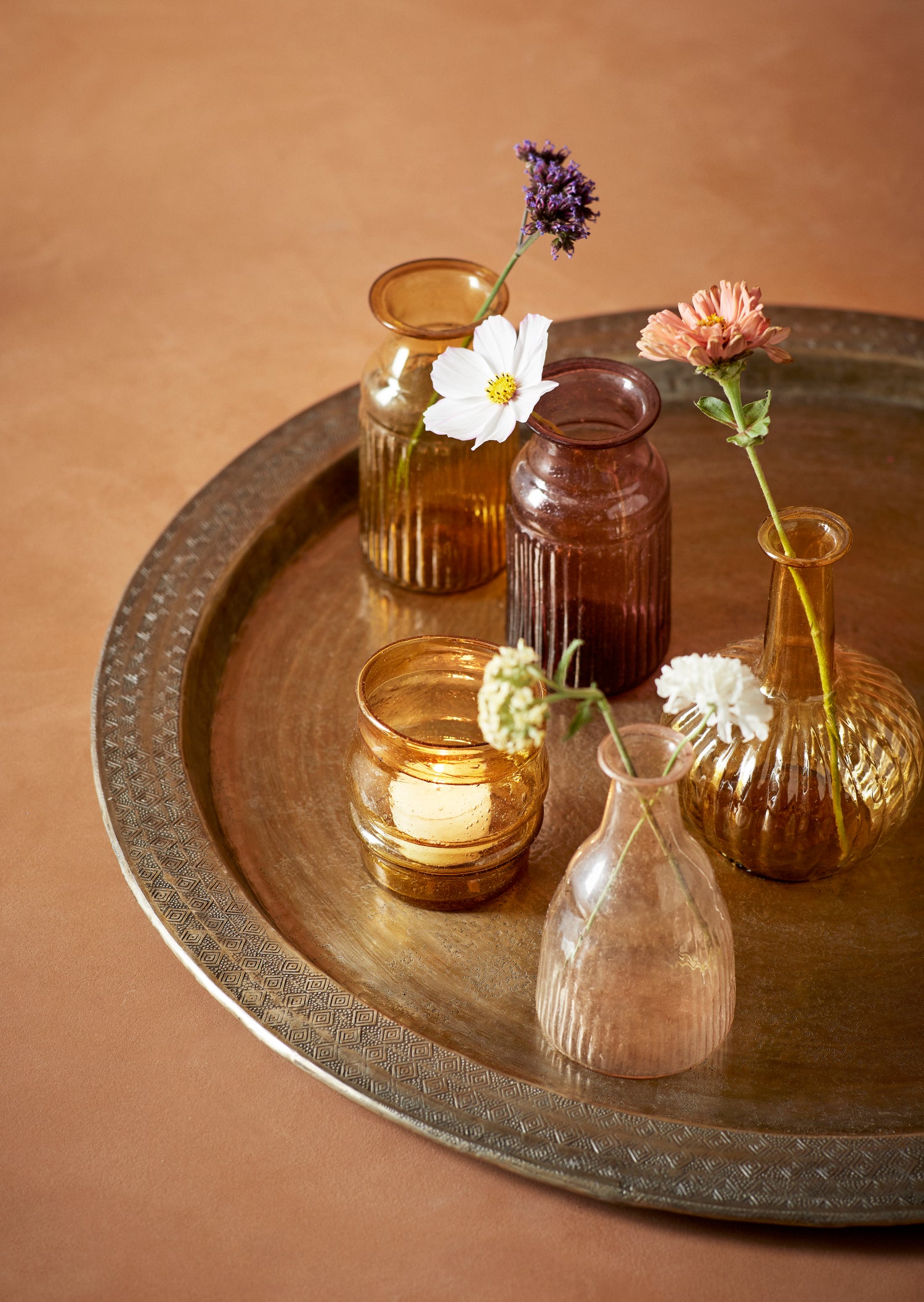 HAMMERED ALUMINIUM TRAY - Antique Brass Set of 3