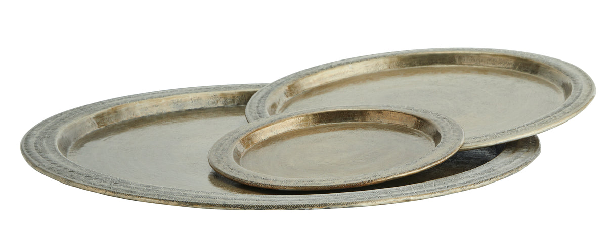HAMMERED ALUMINIUM TRAY - Antique Brass Set of 3