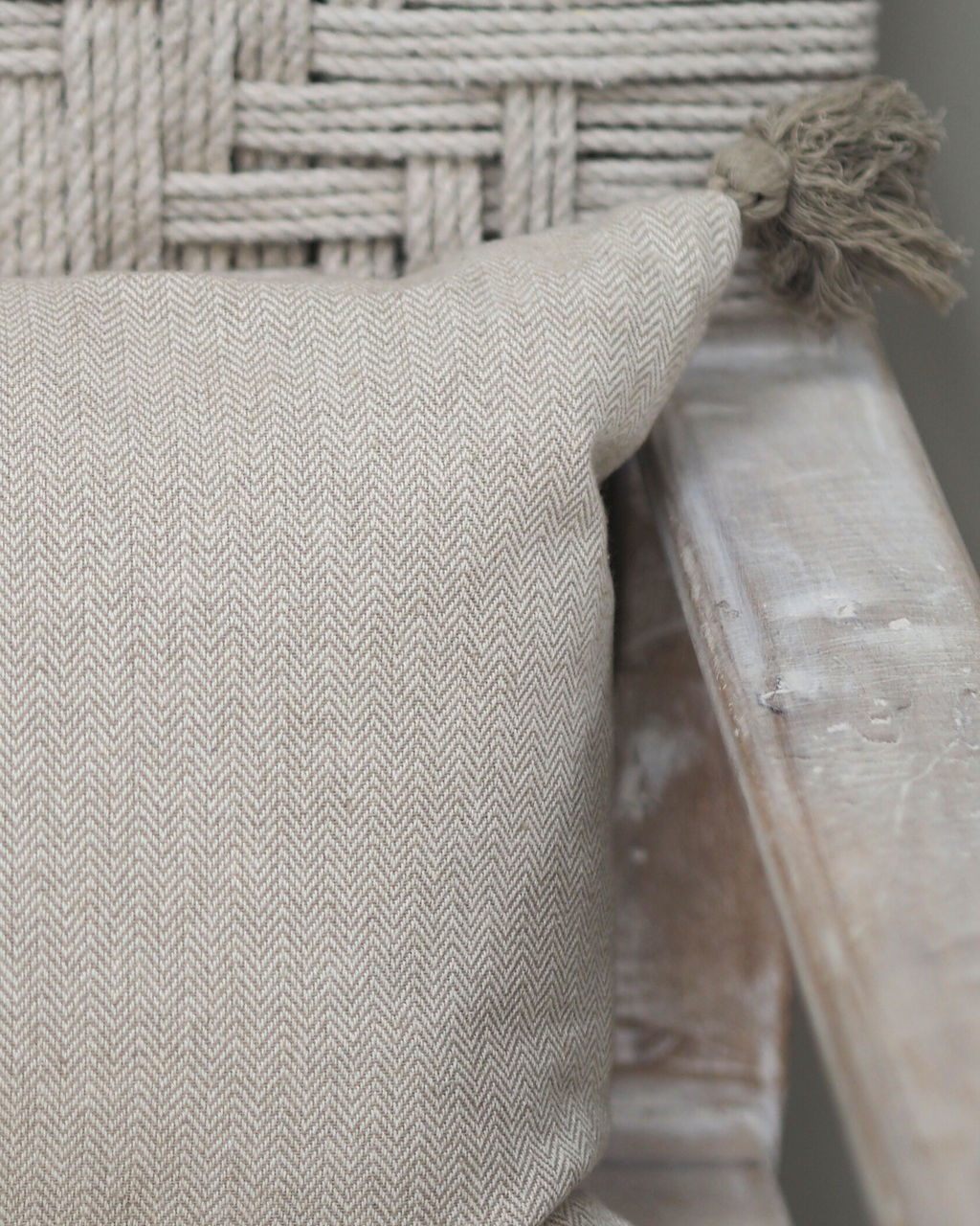 Cotton Herringbone Breakfast Cushion Taupe 60 x 30cm