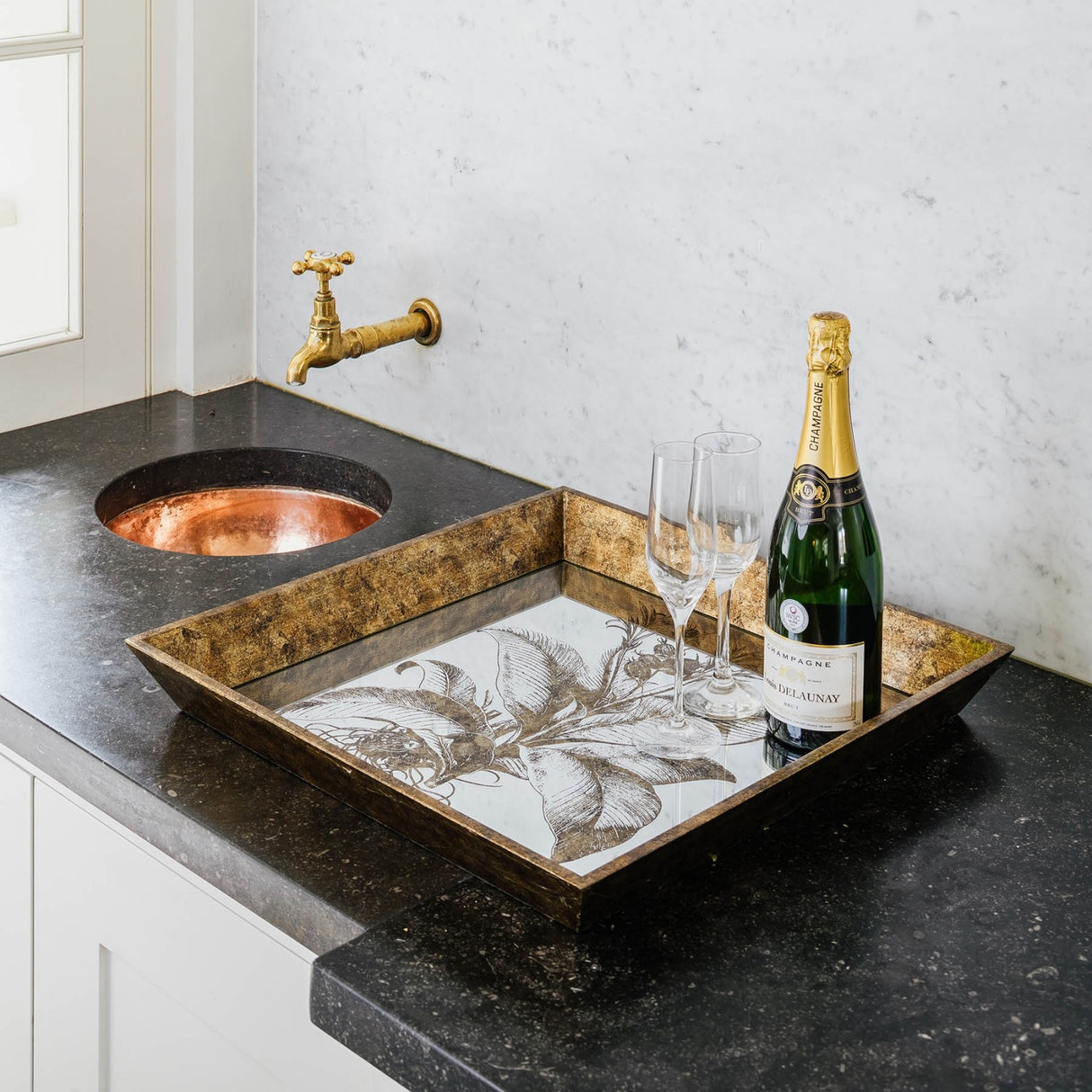 WALTHAM SQUARE MIRRORED FLORAL TRAY