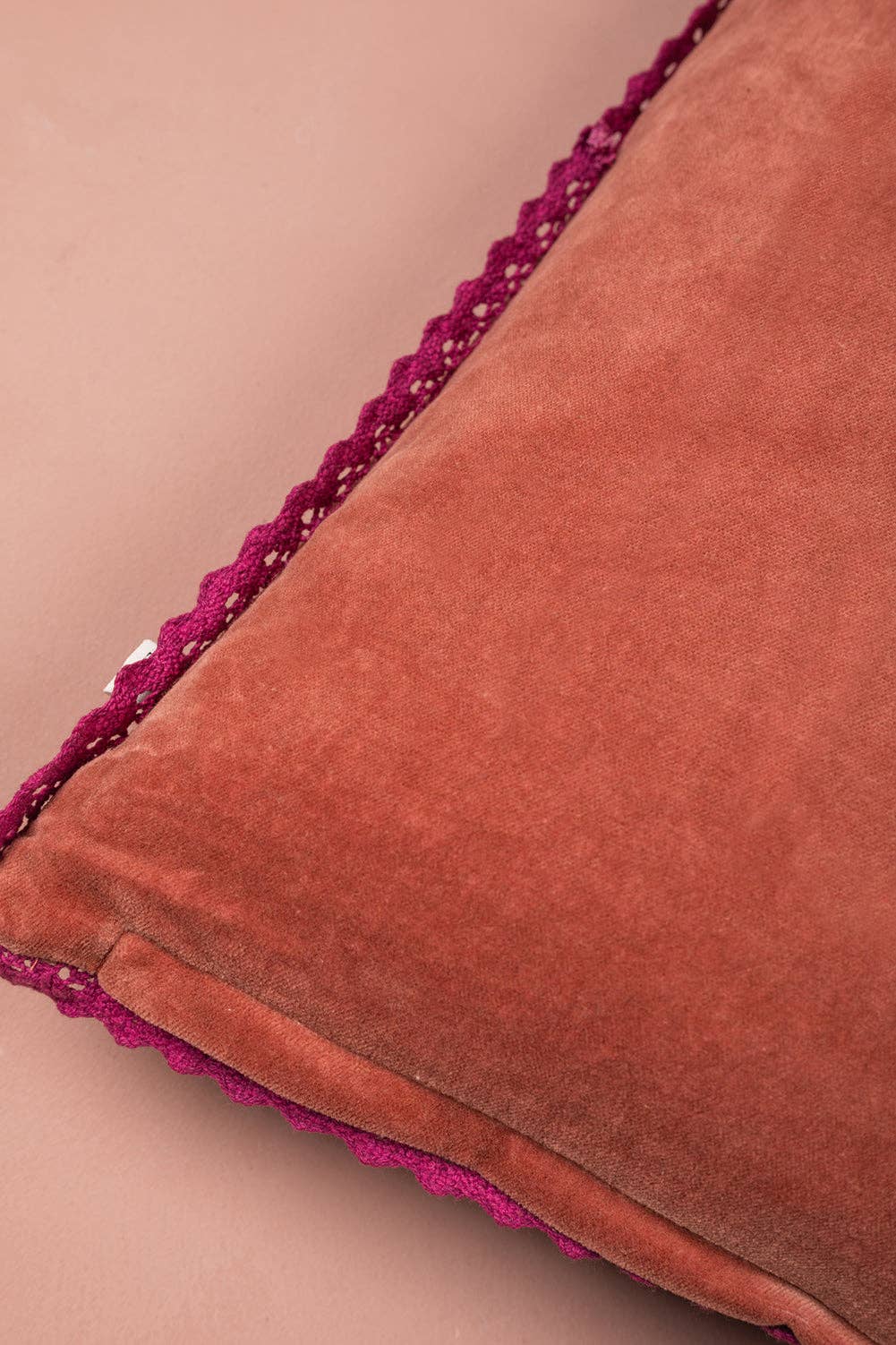Dusty Rose Velvet Flower Embroidered Cushion Cover