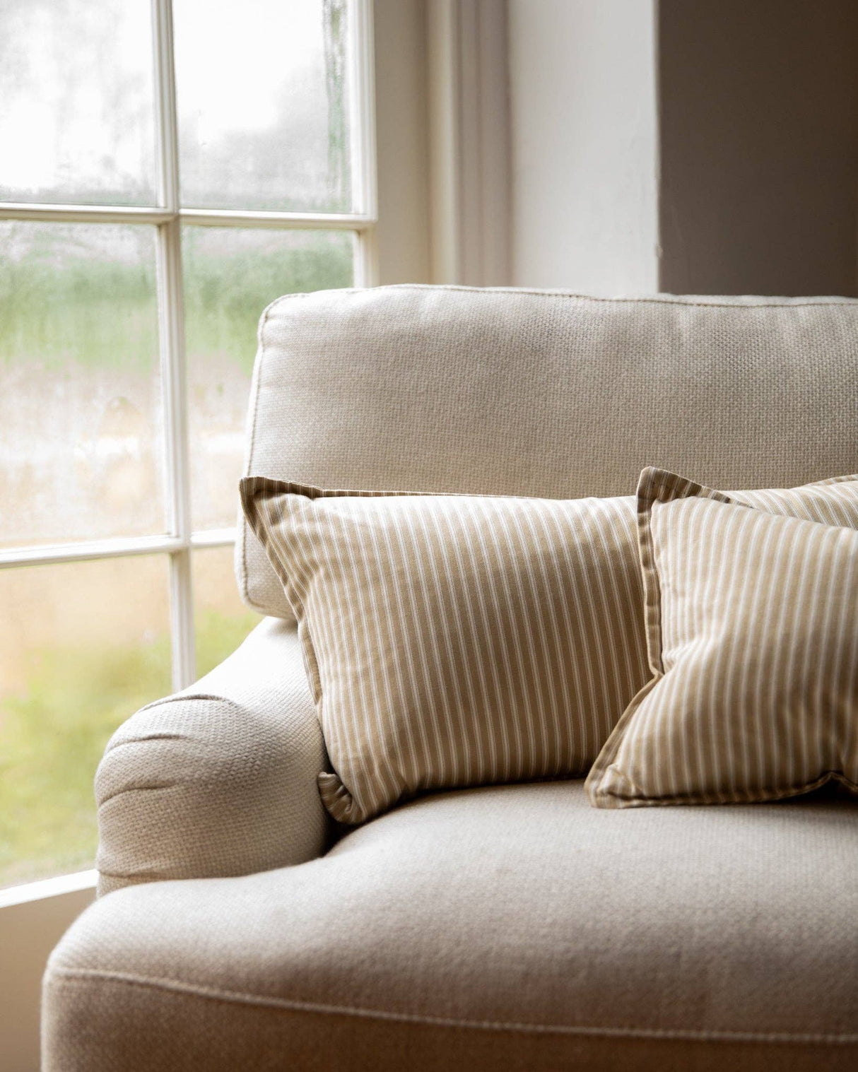 Lincoln Long Oblong Cushion | Ticking | Rustic Ivory