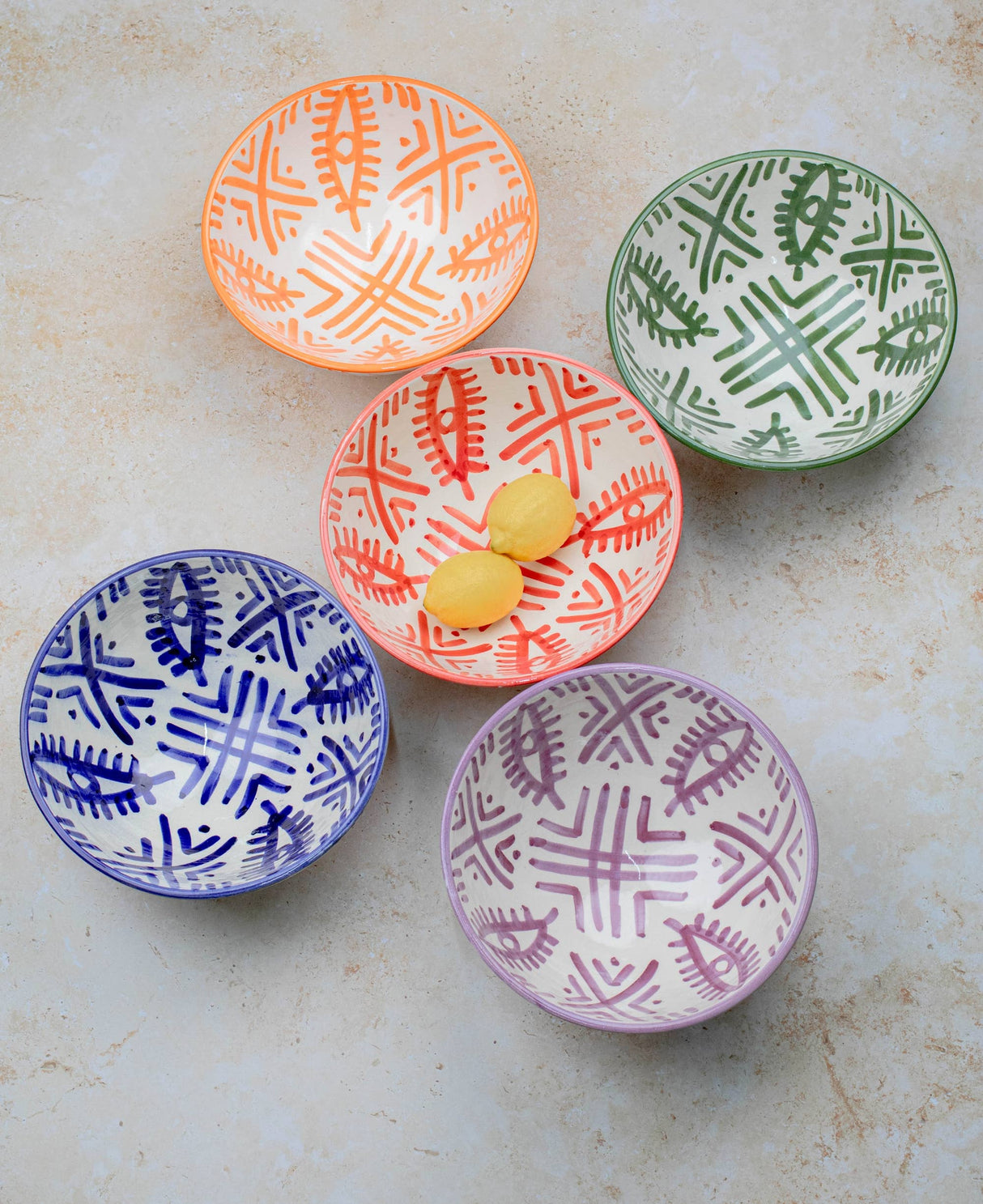 Moroccan Handpainted Ceramic Pedestal Bowl, Berber Eye