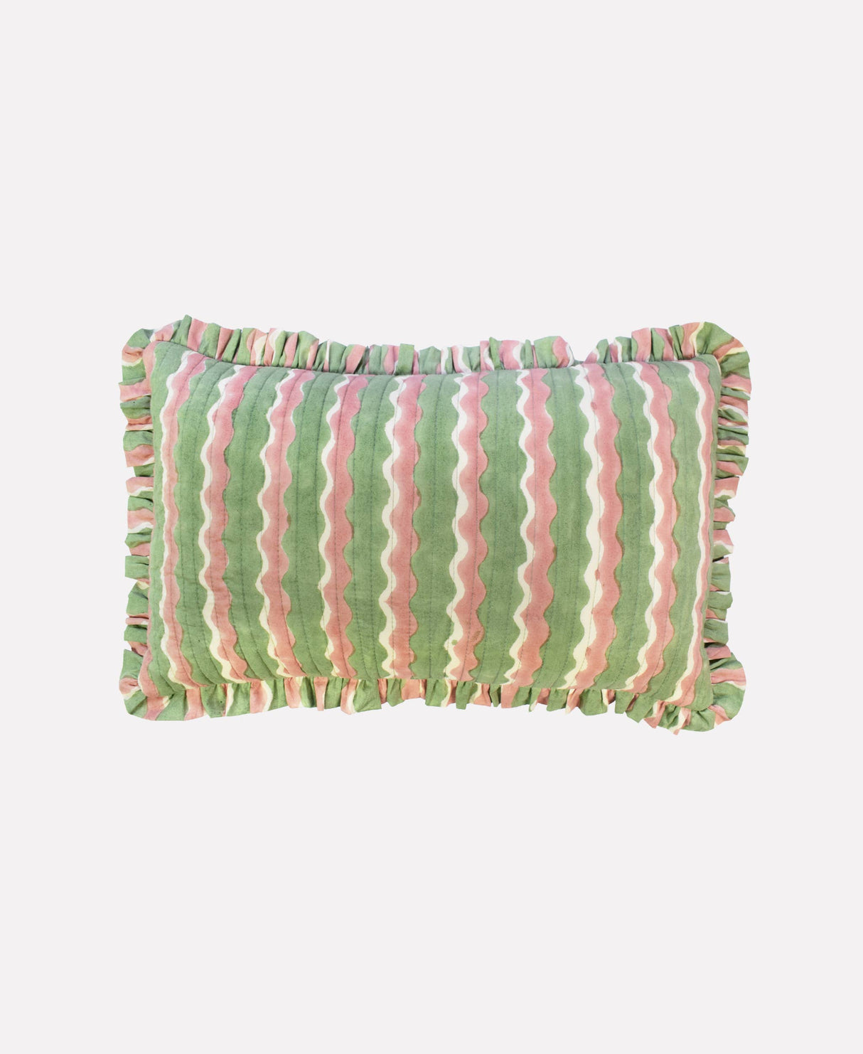 Cotton Quilted Frill Cushion | Whirly | Mint | 3 sizes