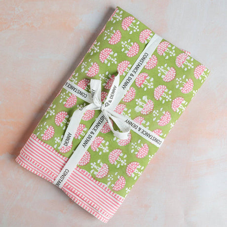 FAN YEABRIDGE GREEN hand block printed tablecloth - 2 sizes