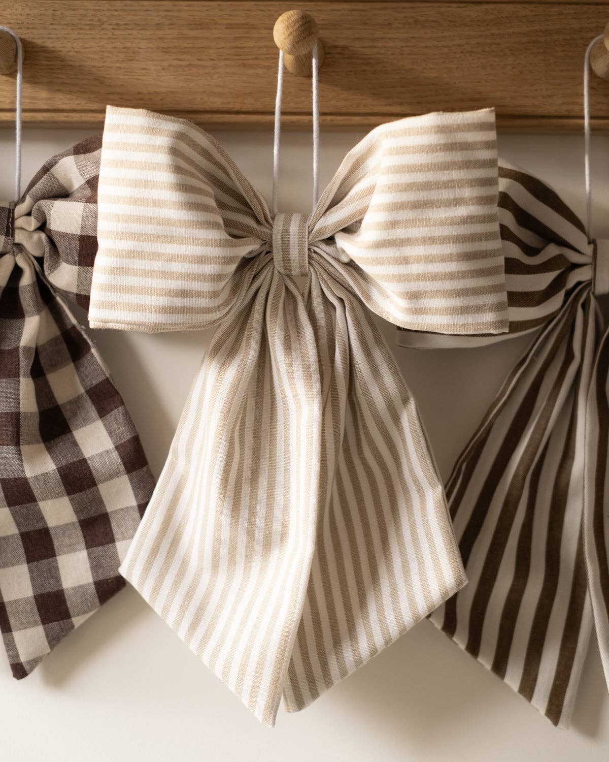 Beige and White Stripe  Hanging Bow