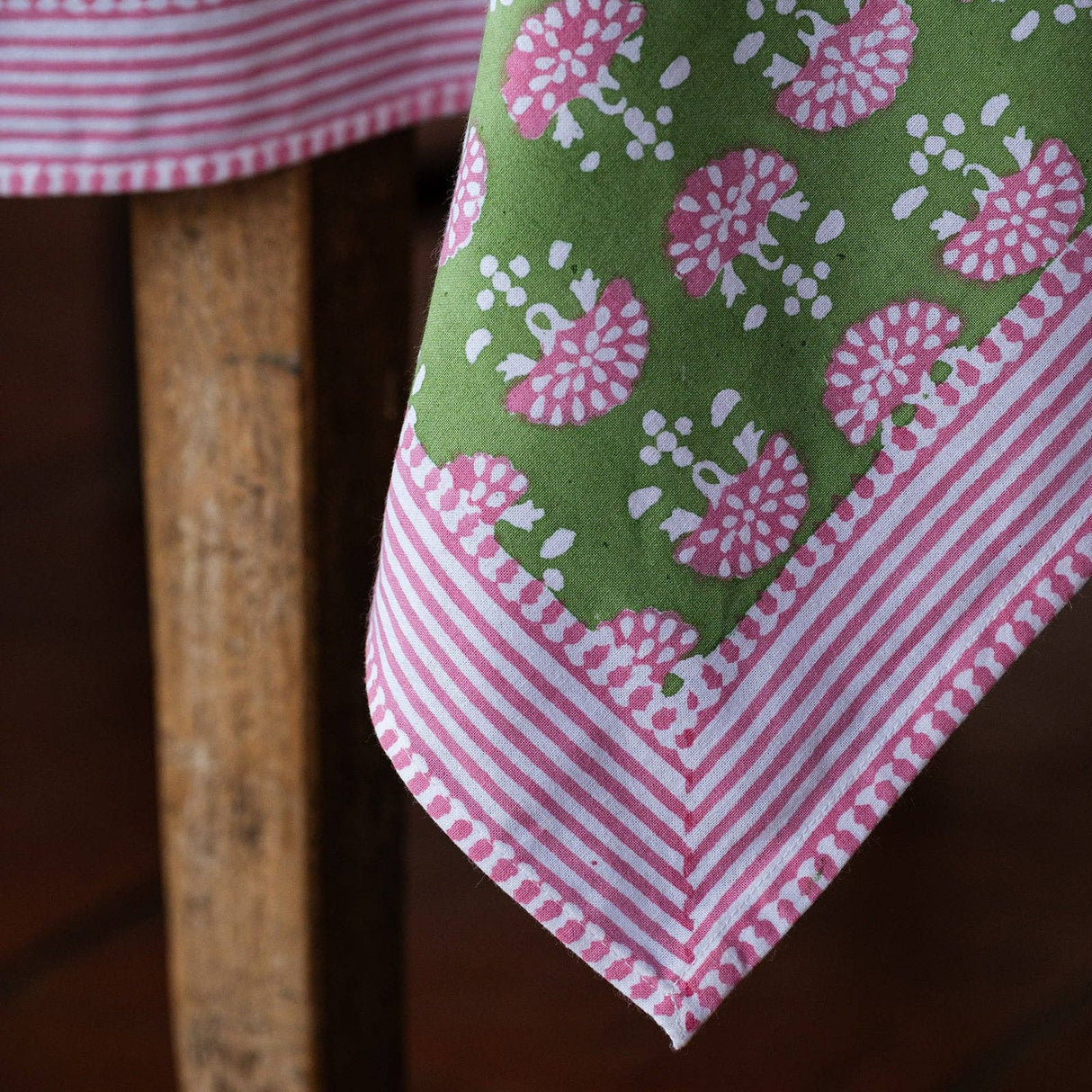 FAN YEABRIDGE GREEN hand block printed tablecloth - 2 sizes