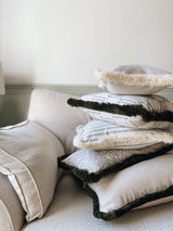 The Riley Green Ticking Stripe Fringed Cushion