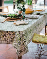 MEADOW GREEN hand block printed tablecloth - 2 sizes