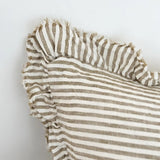 Hallie Ruffled Linen Cushion 50x30cm – Olive Stripe