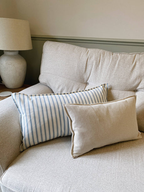 The Riley Blue Ticking Stripe Oxford Edge Cushion