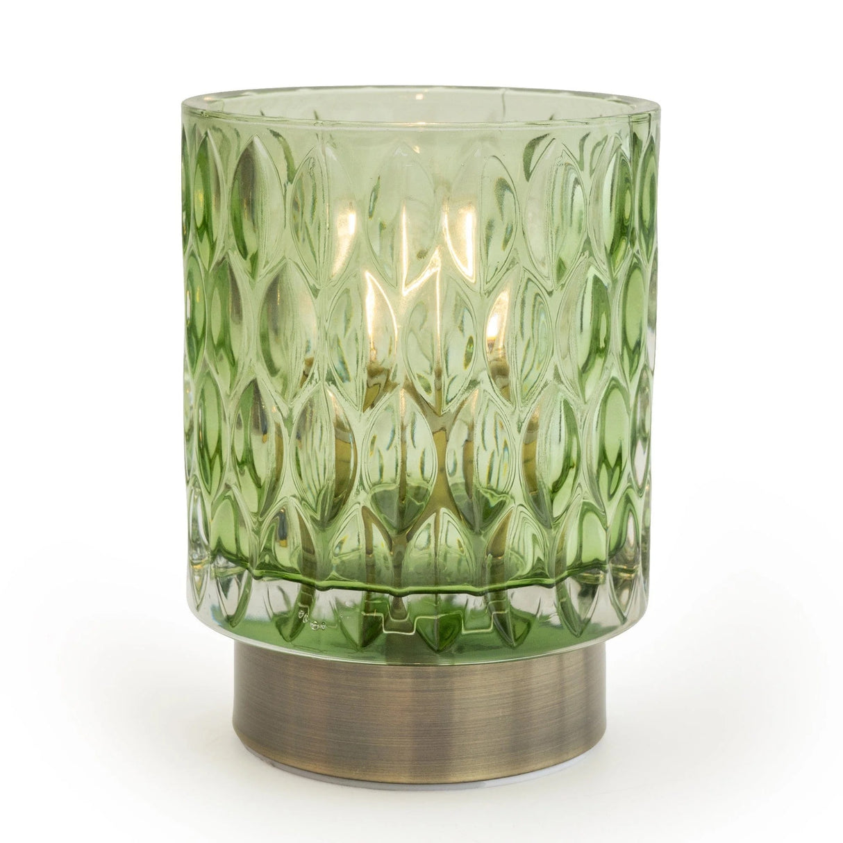 LED Lamp Table Embossed Green and Brushed gold 15cm