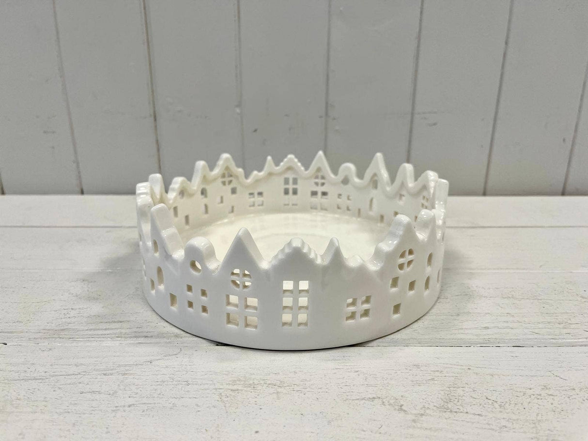 White Glazed Ceramic Candle Tray