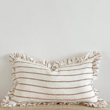 Hallie Ruffled Linen Cushion 50x30cm – Rust/Brown & Cream Stripe
