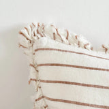 Hallie Ruffled Linen Cushion 50x30cm – Rust/Brown & Cream Stripe