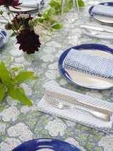 IN BLOOM BLUE hand block printed tablecloth - 2 sizes
