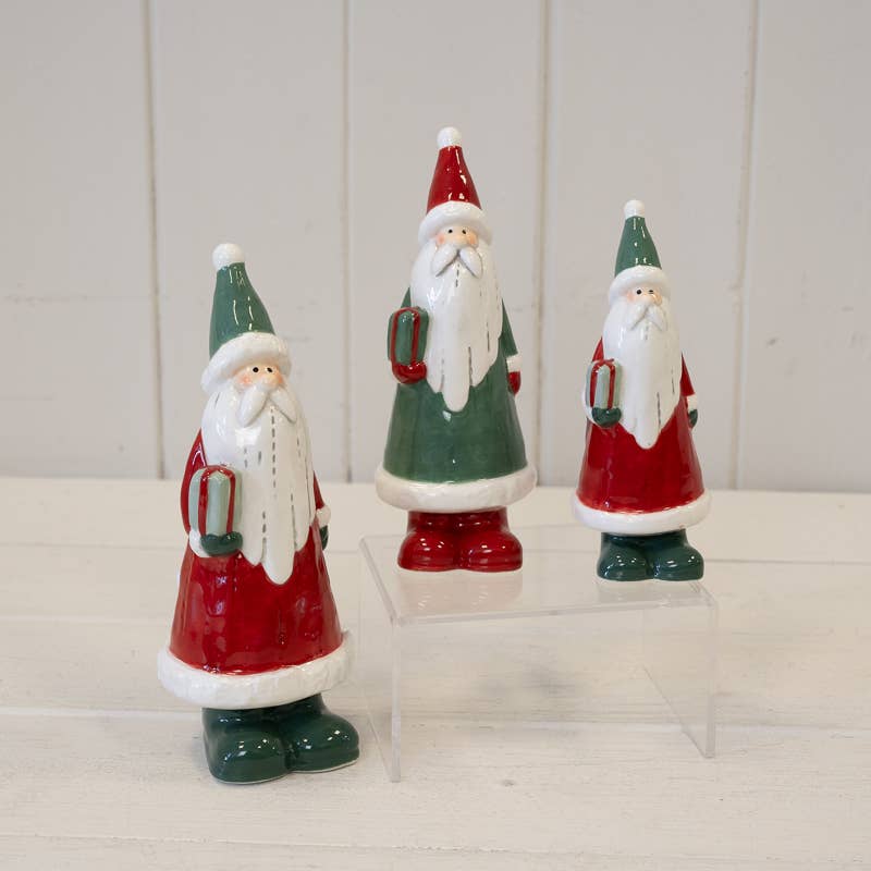 Ceramic Red Santa Holding A Present Large