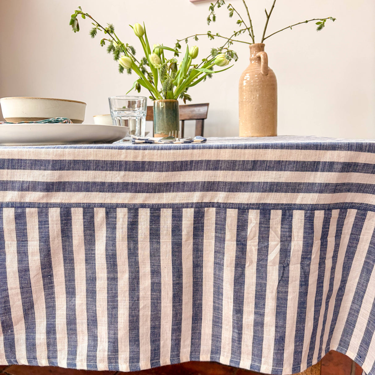 WOVEN INDIGO STRIPE TABLECLOTH – 100% Cotton | 150 x 280 cm