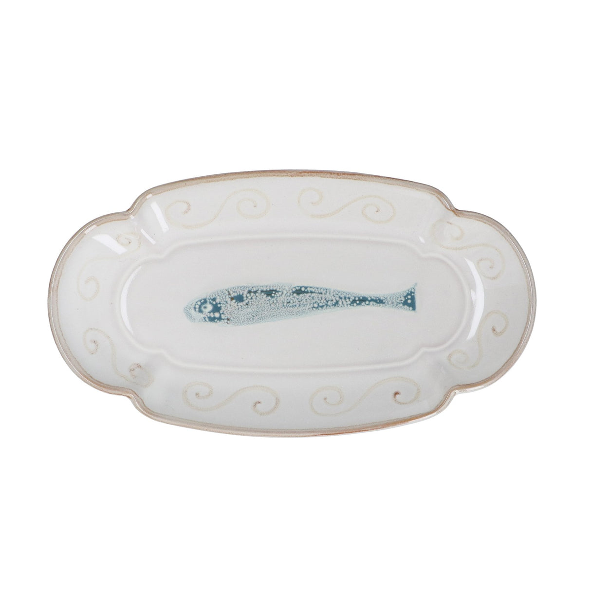 Stoneware Oval Fluted Plate 23cm - Fish