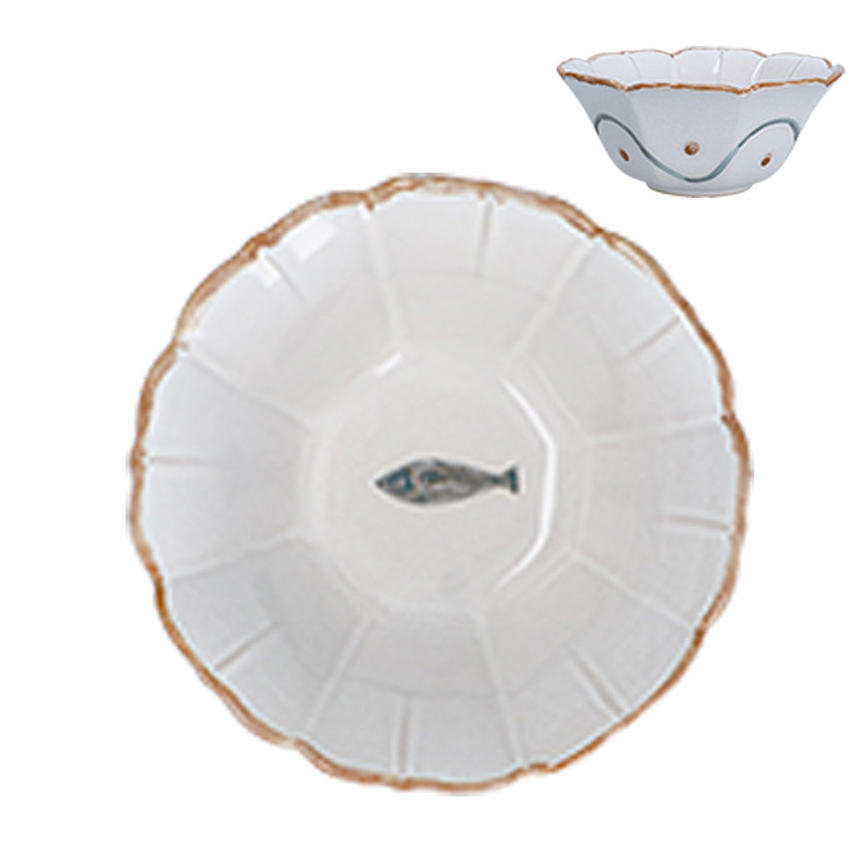 Stoneware Fluted Bowl 18cm - Fish