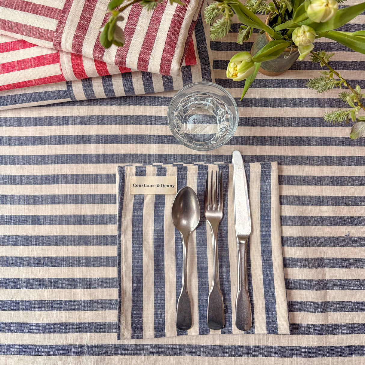 WOVEN INDIGO STRIPE TABLECLOTH – 100% Cotton | 150 x 280 cm