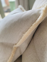 The Harriet Cream Neutral Herringbone Fringed Cushion