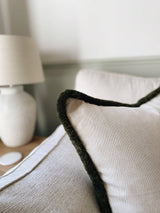 The Hazel Cream Neutral Woven Moss Fringed Cushion