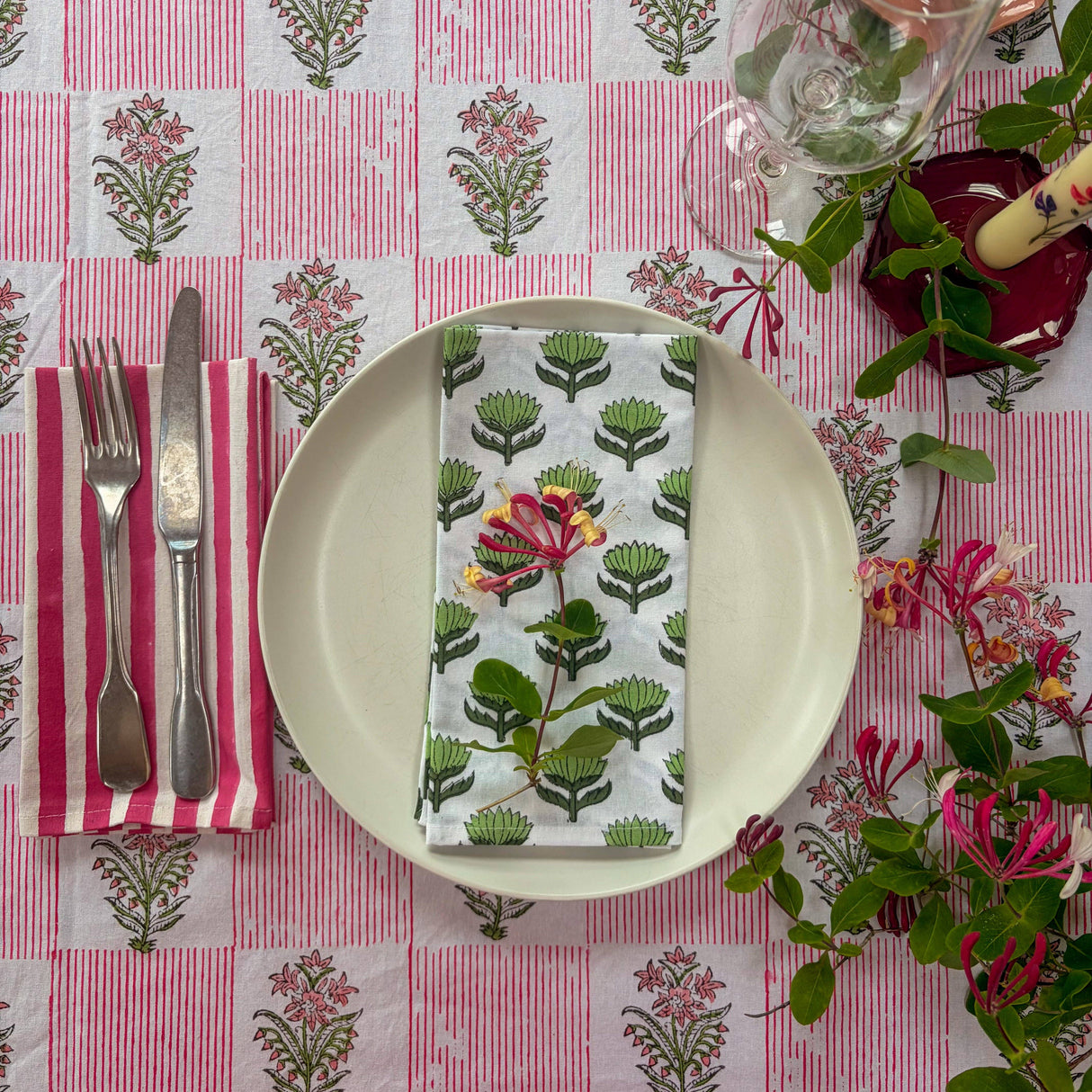 NEW LUNA ROSE hand block printed tablecloth