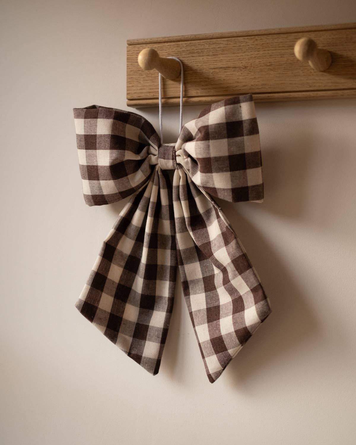 Cream and Brown Gingham Hanging Bow